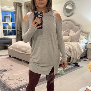 All Saints Gray Cold Shoulder Long Sleeve Dress